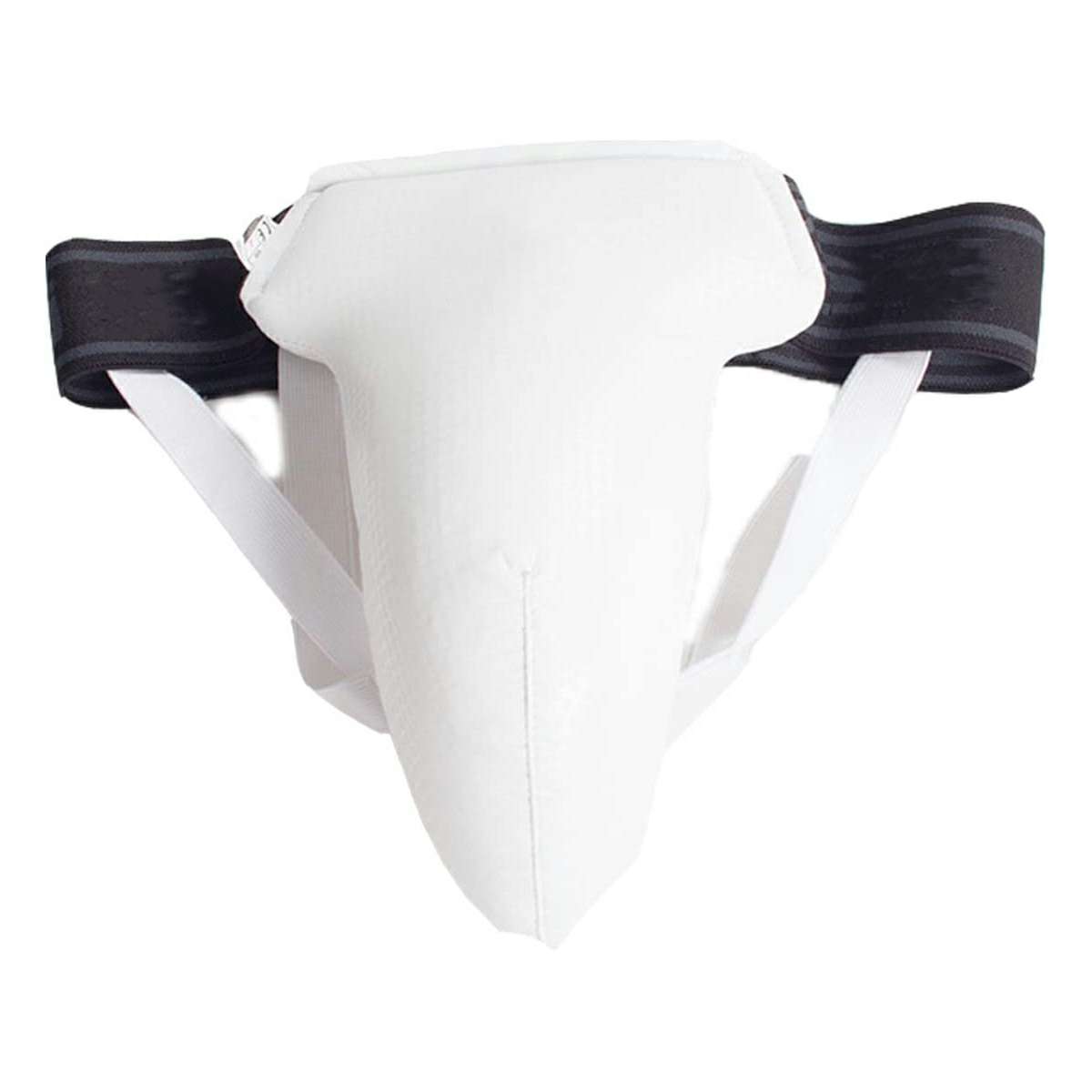 White Padded Groin Protector with Wide Black Elastic Waistband and Leg Straps